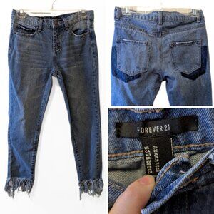 Distressed Boot Cut Denim Jeans Cotton Blend High Waisted Medium Wash Size 26